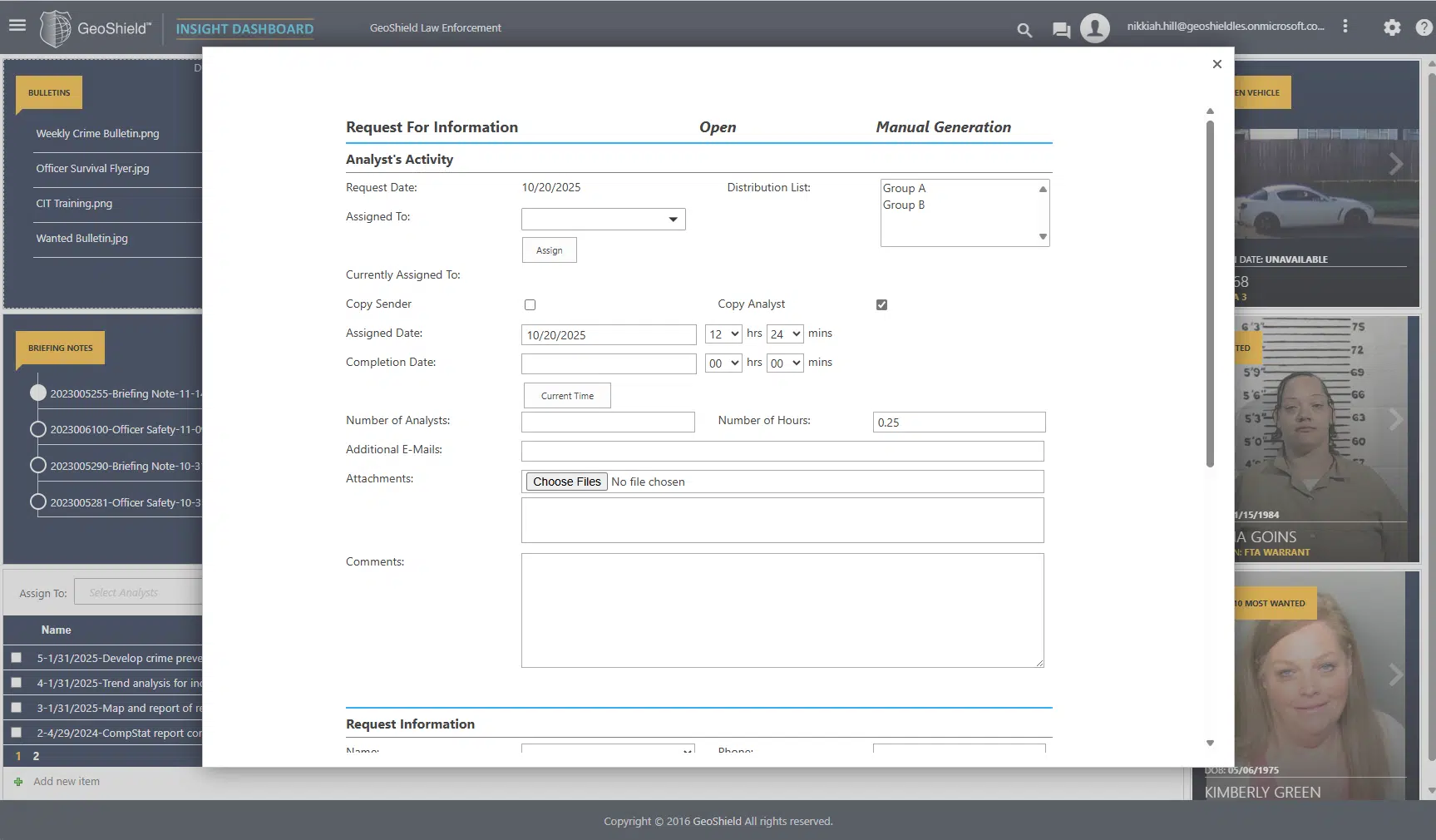 GeoShield Insight Dashboard customizable widgets for real-time intelligence dissemination